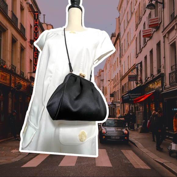 Neiman Marcus Handbags - NEIMAN MARCUS Evening Black Silky Satin Crossbody Clutch Bag